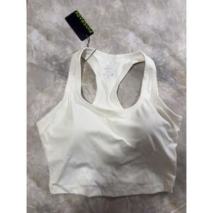 Pinspark White Racerback Longline Cropped Tank Top Bra Light‎ Support - M